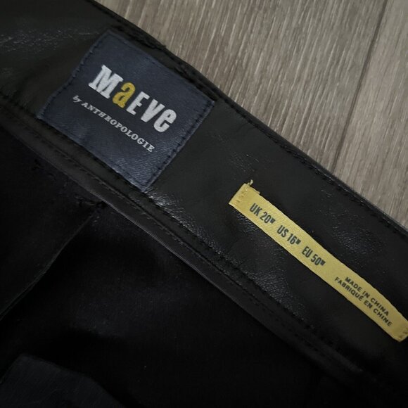 Maeve By Anthropologie Black Faux Leather Pants Size 16 Wide Leg Crop - Picture 3 of 5